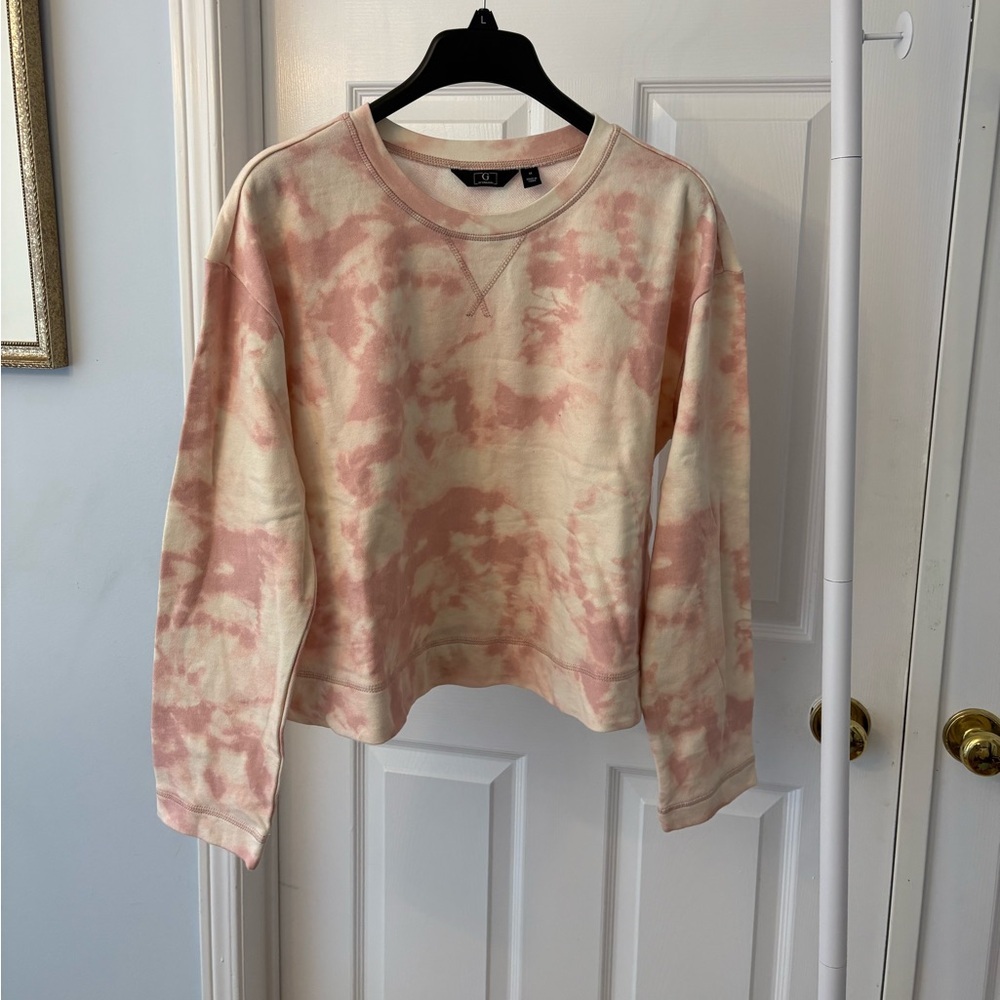 G by Giuliana Pink & Cream Tie-Dye Crewneck Sweatshirt Size Medium Cotton - Picture 3 of 9